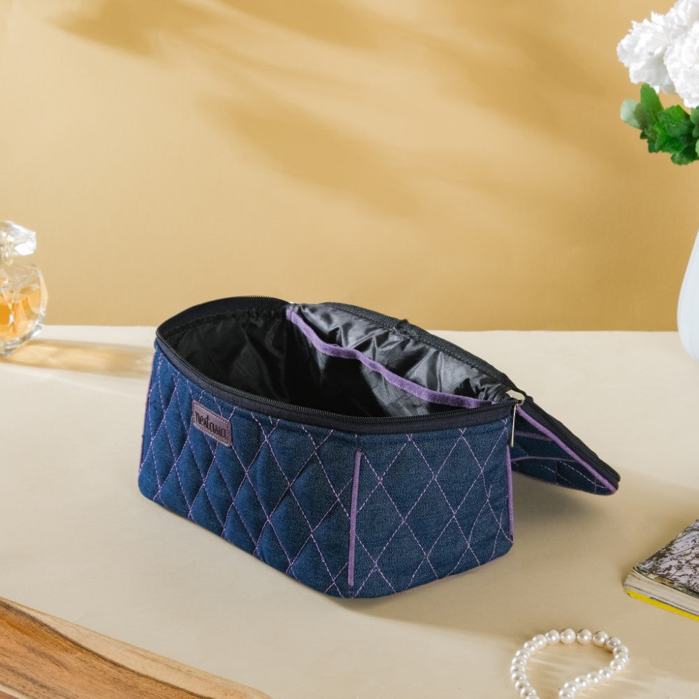 Denim Makeup Bag Set Of 2 Blue And Purple