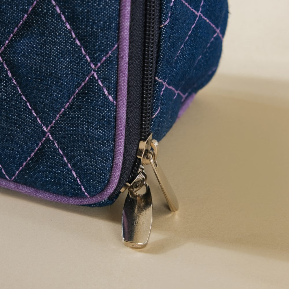 Denim Makeup Bag Set Of 2 Blue And Purple