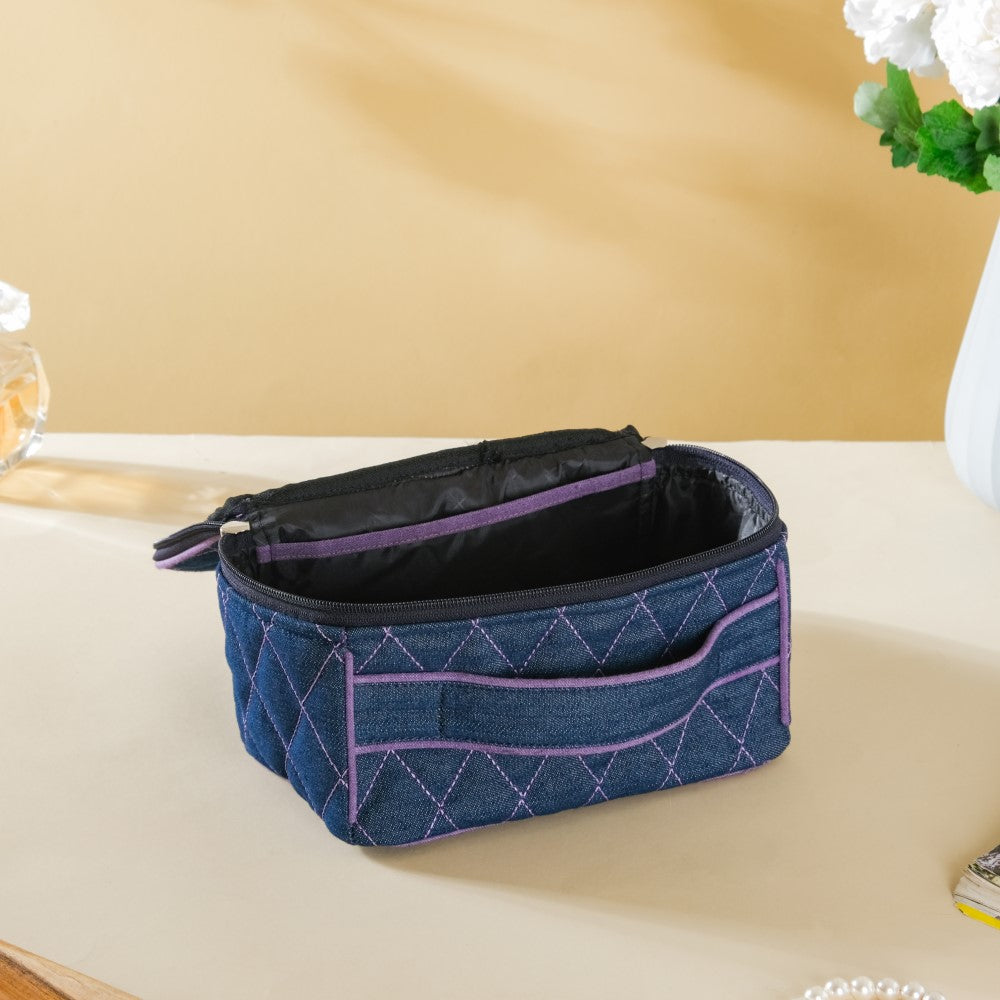 Denim Makeup Bag Set Of 2 Blue And Purple