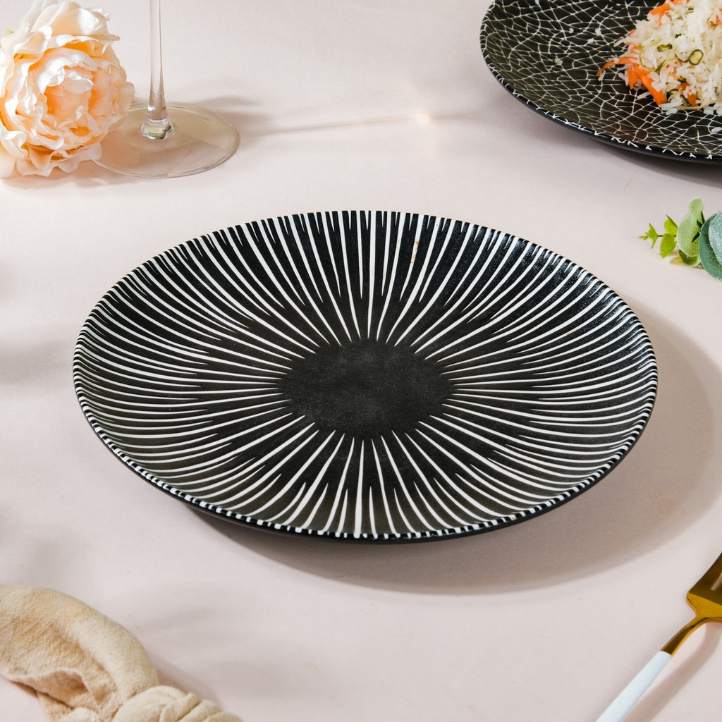 Contemporary Striped Ceramic Dinner Plate Black 9.5 Inch