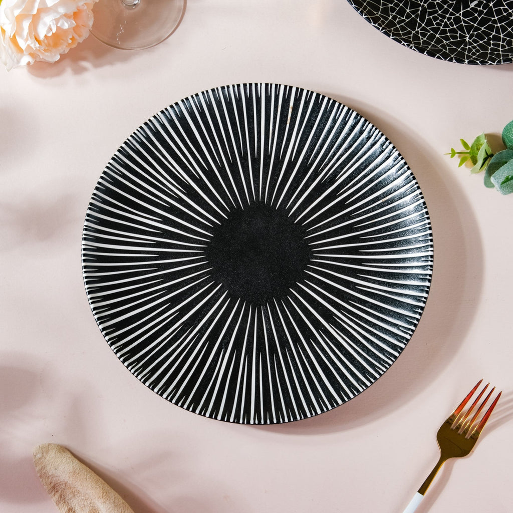 Contemporary Striped Ceramic Dinner Plate Black 9.5 Inch