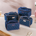 Denim Makeup Bag Set Of 2 Blue And Purple