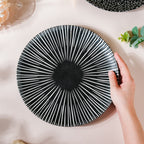Contemporary Striped Ceramic Dinner Plate Black 9.5 Inch