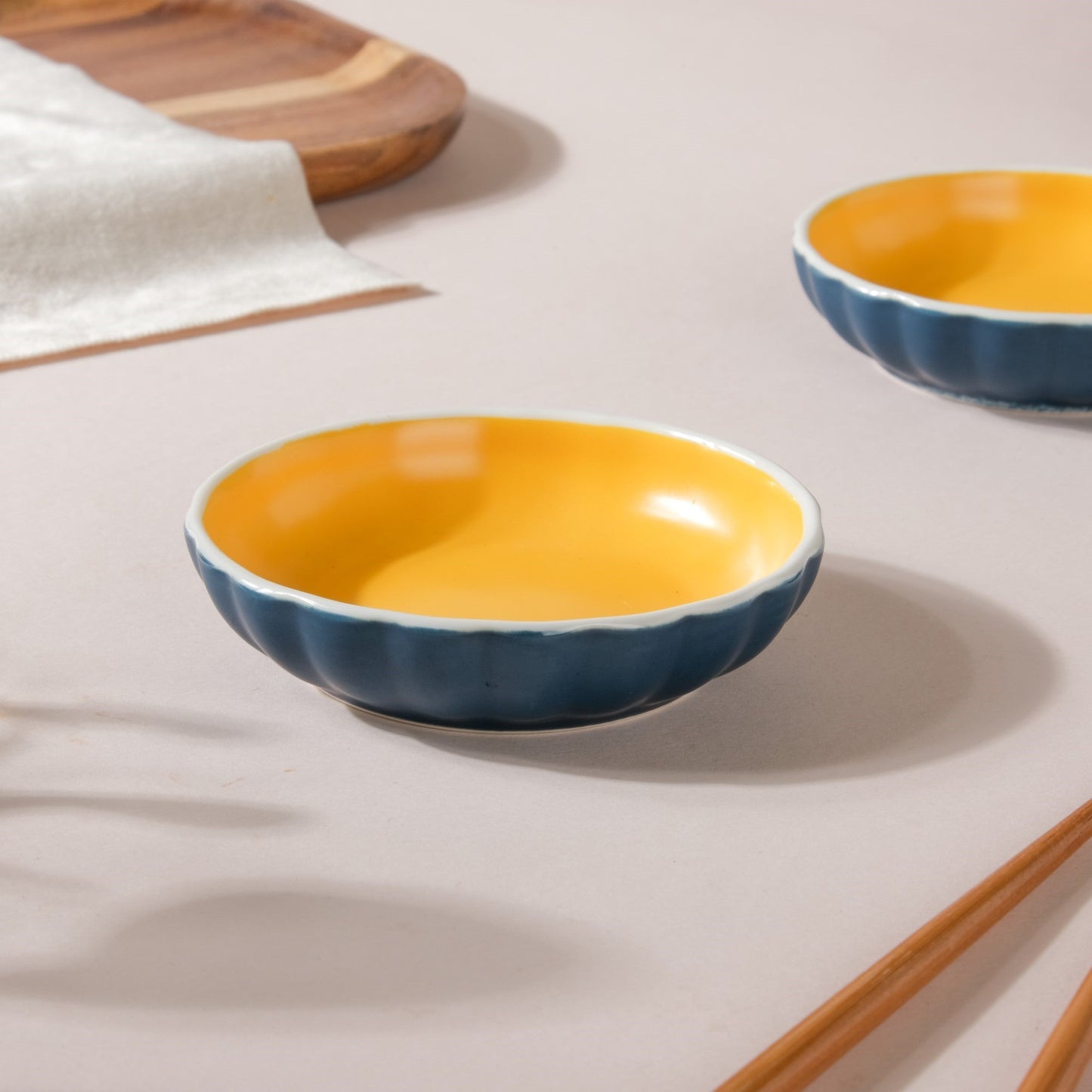 Chrome Ceramic Dessert Plate Blue 4 Inch Set Of 2