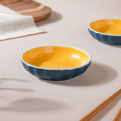 Chrome Ceramic Dessert Plate Blue 4 Inch Set Of 2