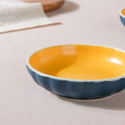 Chrome Ceramic Dessert Plate Blue 4 Inch Set Of 2
