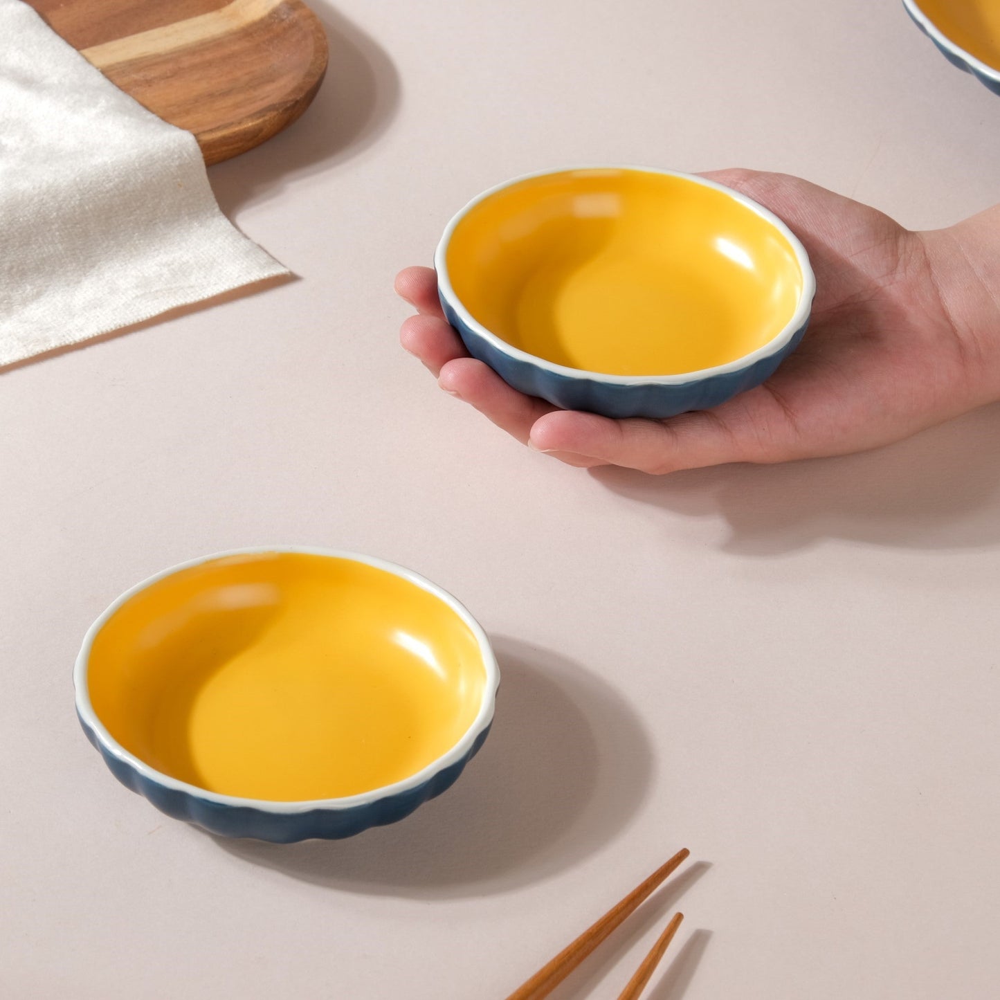 Chrome Ceramic Dessert Plate Blue 4 Inch Set Of 2