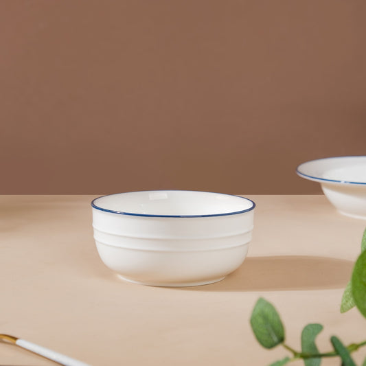 Riona Ceramic Popcorn Bowl White And Blue 400 ml
