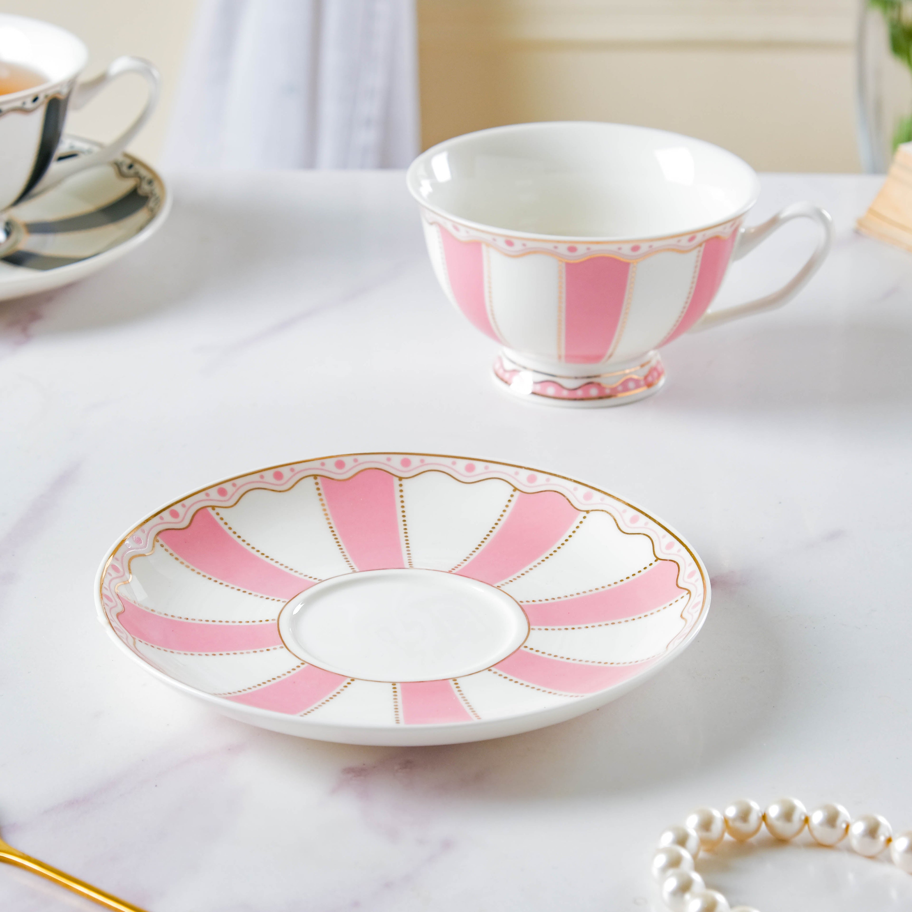 Azalea Pink Ceramic Cup and Saucer Set 150 ml