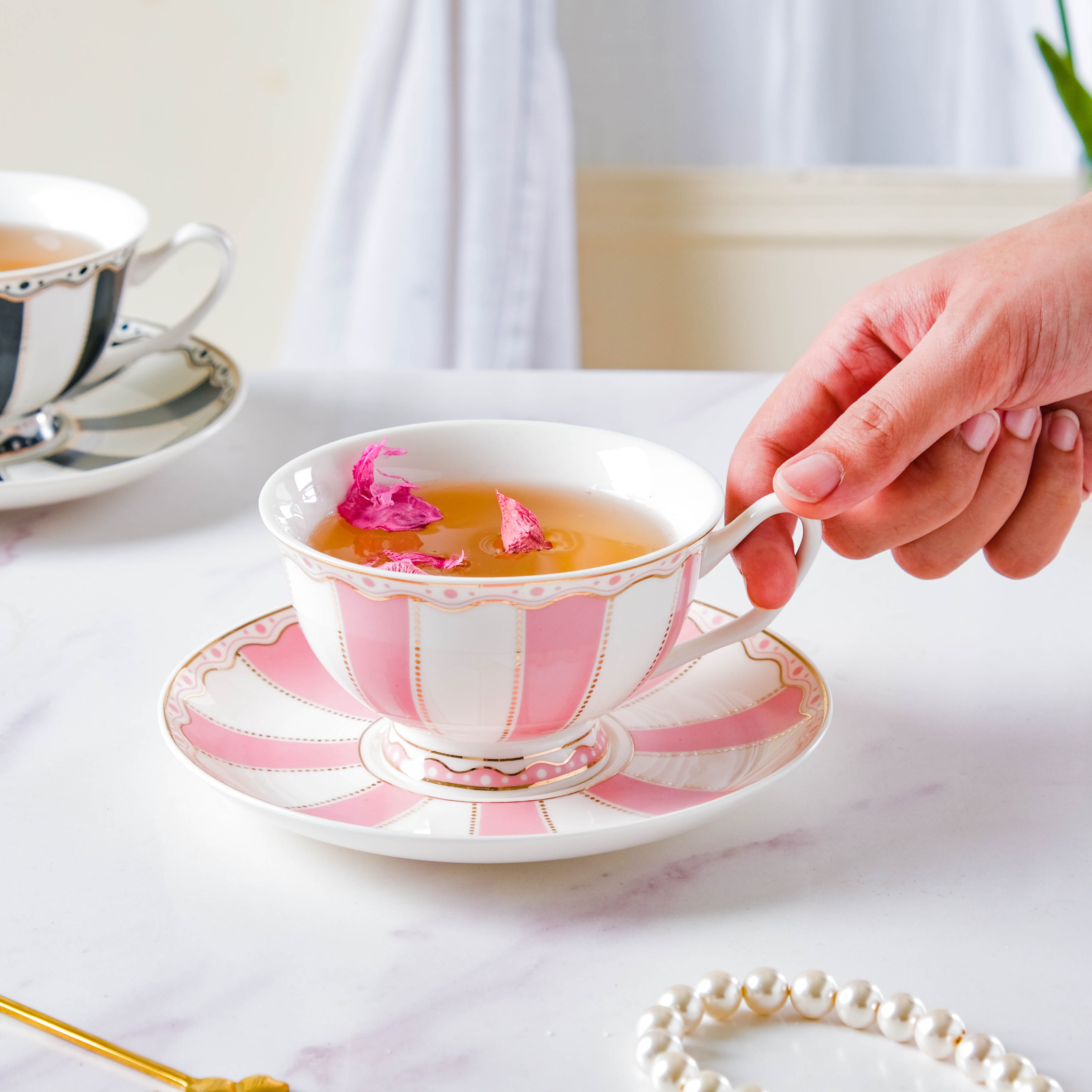 Azalea Pink Ceramic Cup and Saucer Set 150 ml