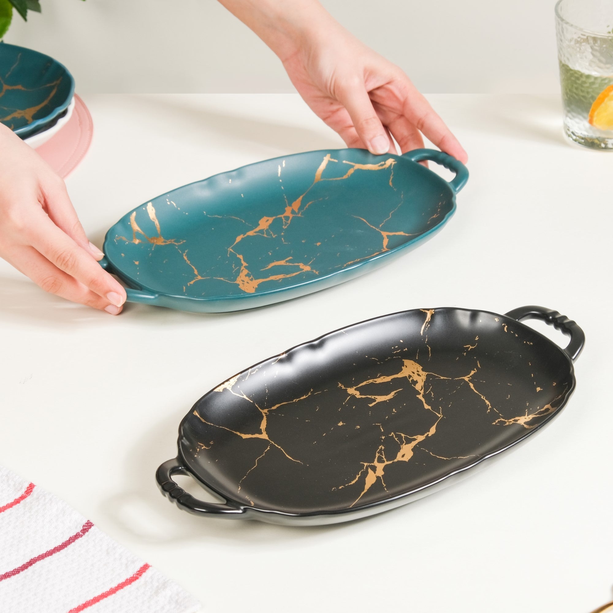 Rectangular Ceramic Serving Plate With Handle