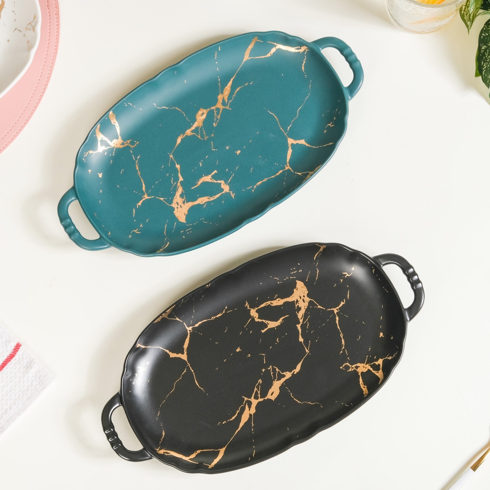 Rectangular Ceramic Serving Plate With Handle