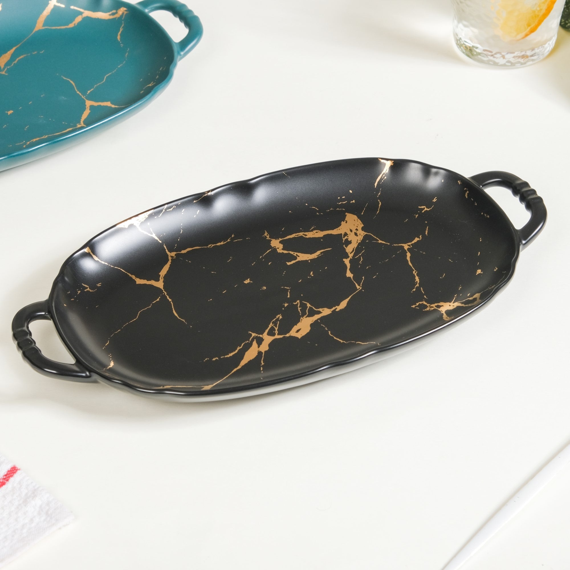 Rectangular Ceramic Serving Plate With Handle