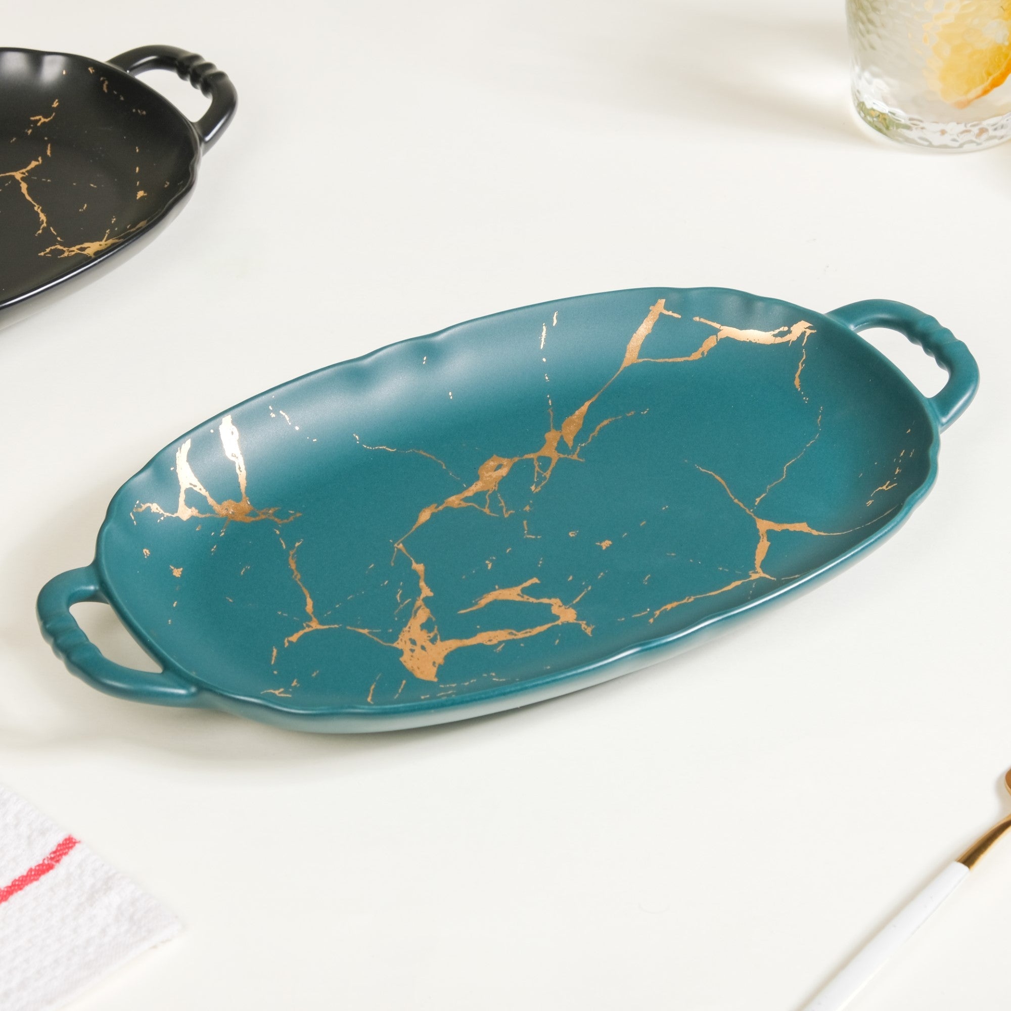 Rectangular Ceramic Serving Plate With Handle