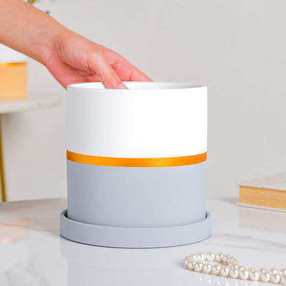 Grey And White Bicolour Pot With Plate