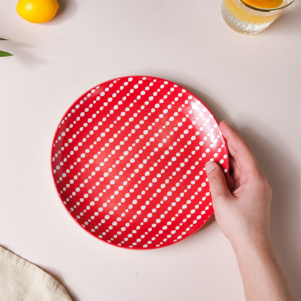 Dotted Red Ceramic Snack Plate 7.5 Inch Set of 2