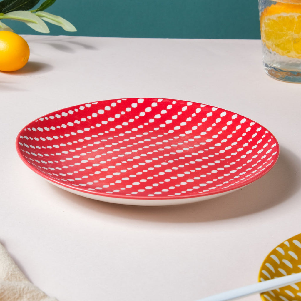Dotted Red Ceramic Snack Plate 7.5 Inch Set of 2