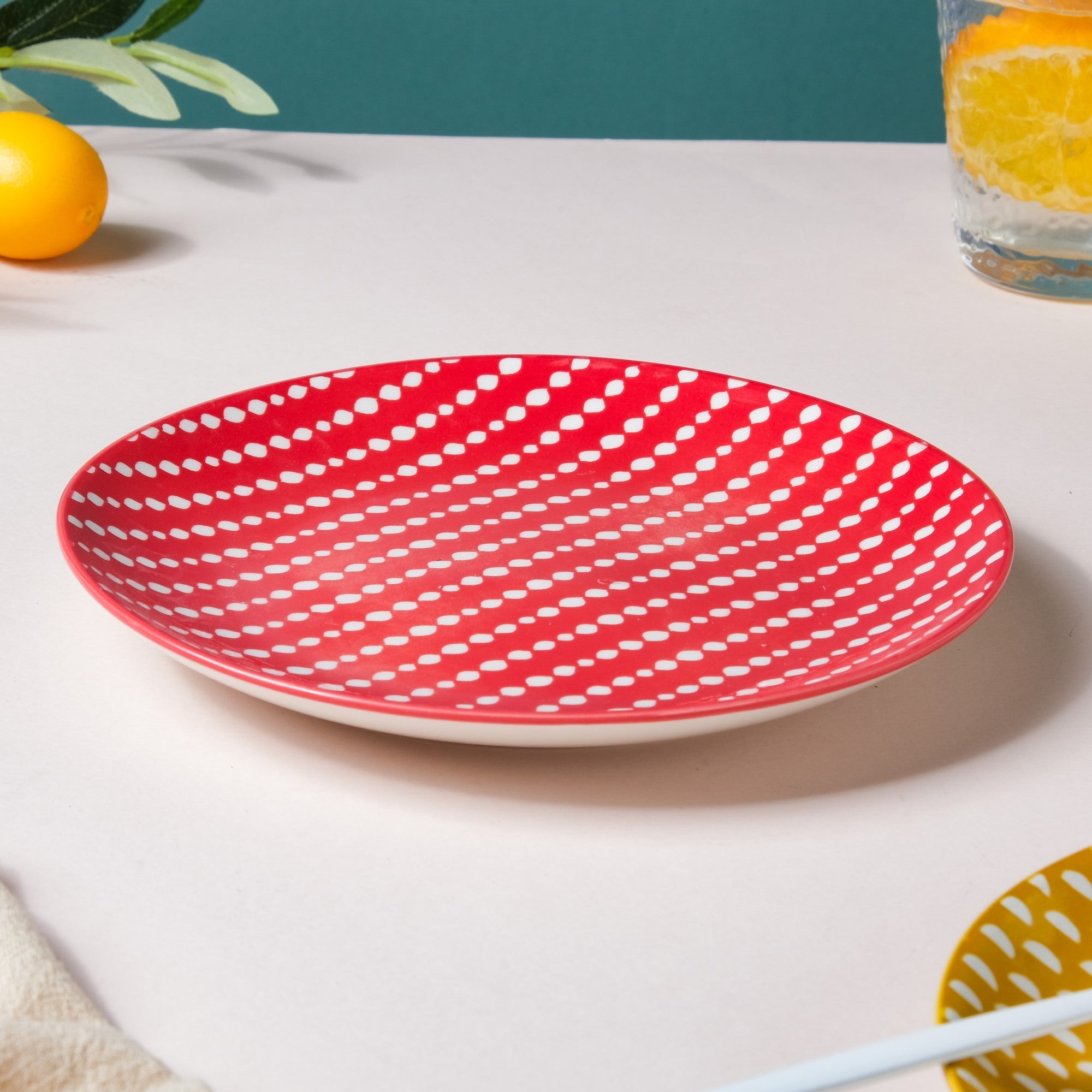 Dotted Red Ceramic Snack Plate 7.5 Inch Set of 2