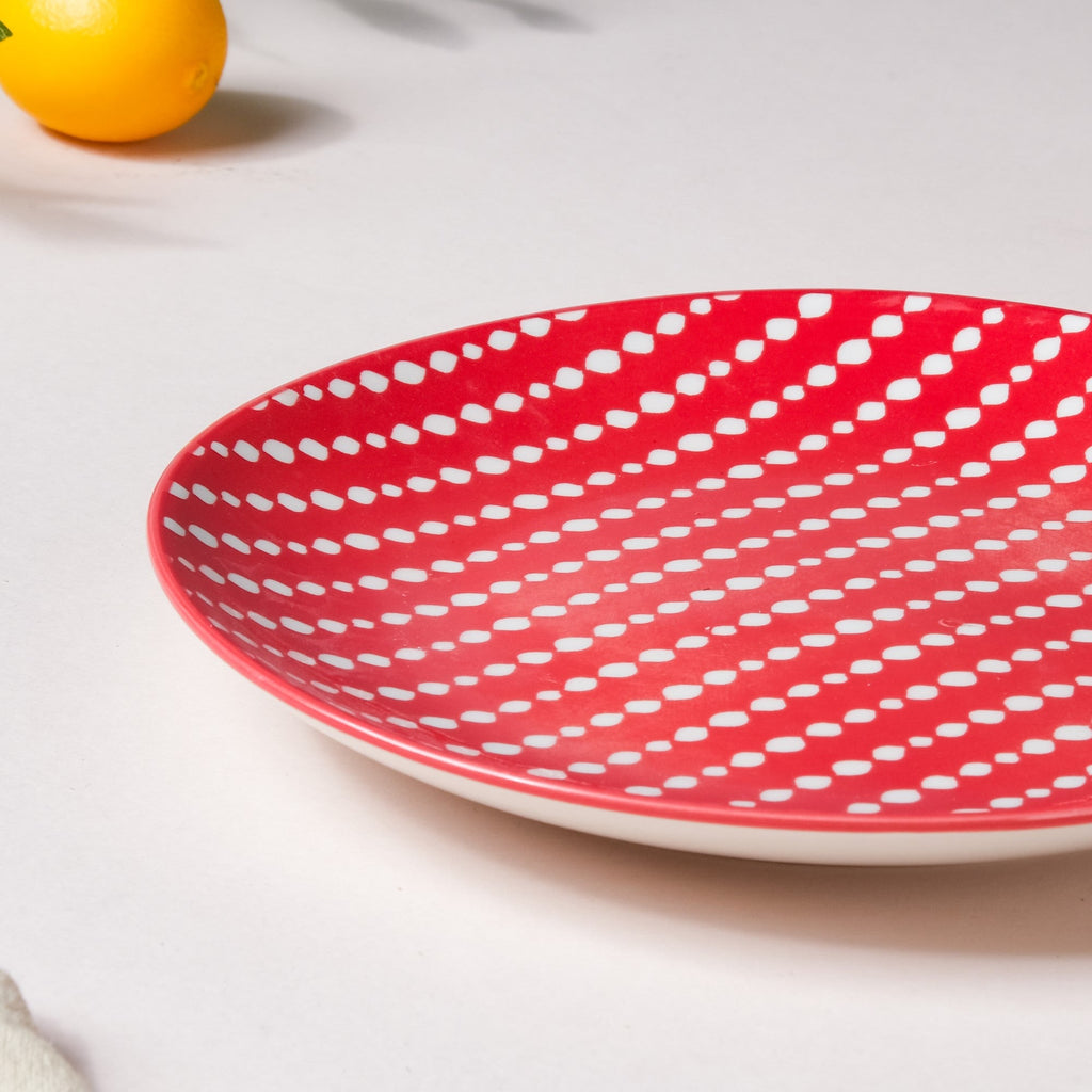 Dotted Red Ceramic Snack Plate 7.5 Inch Set of 2