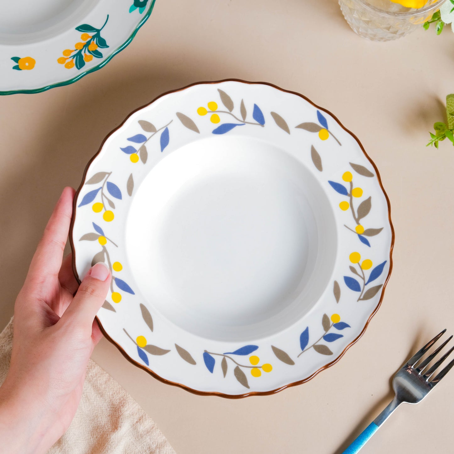 Laurel Blue and Poppy Yellow Pasta Plate