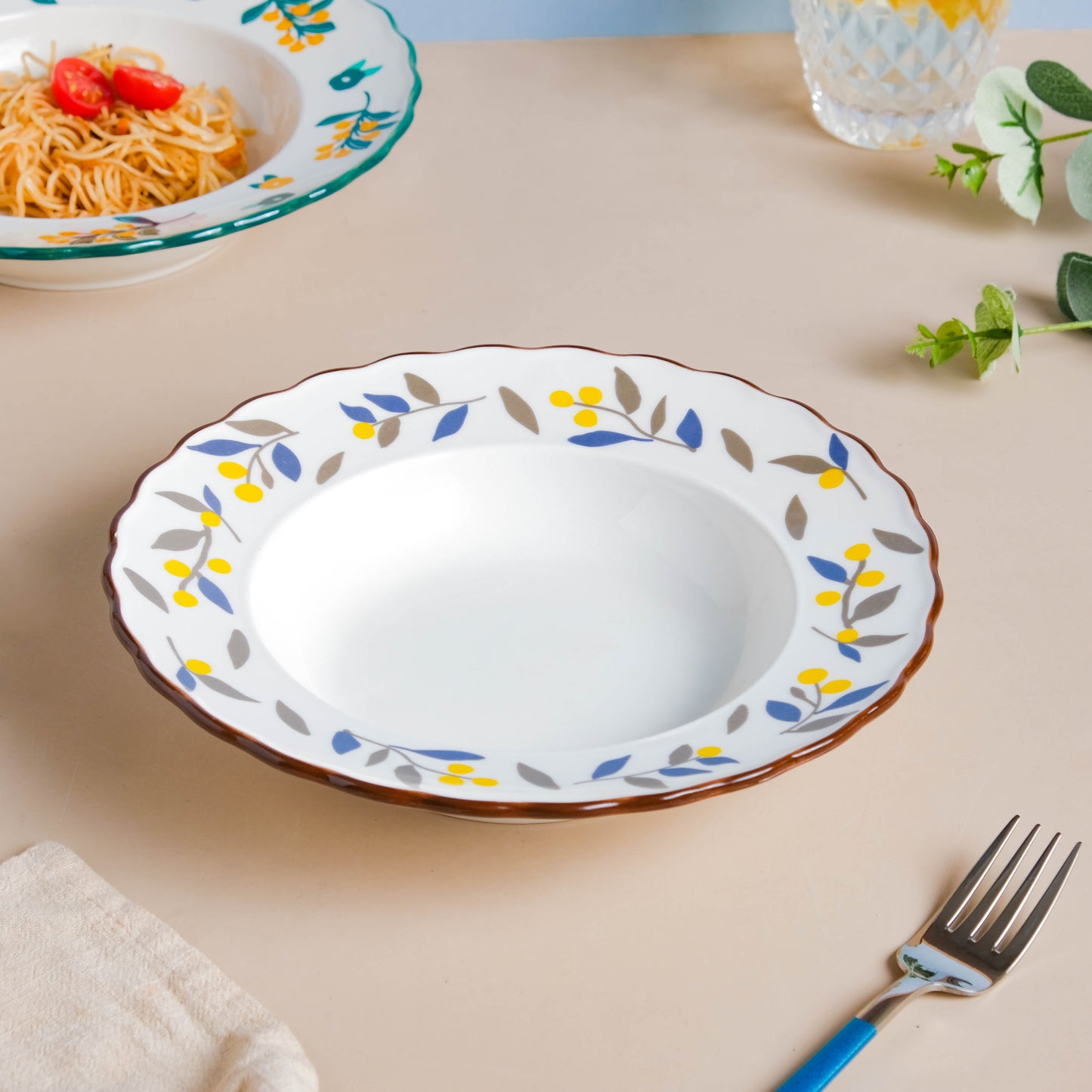 Laurel Blue and Poppy Yellow Pasta Plate