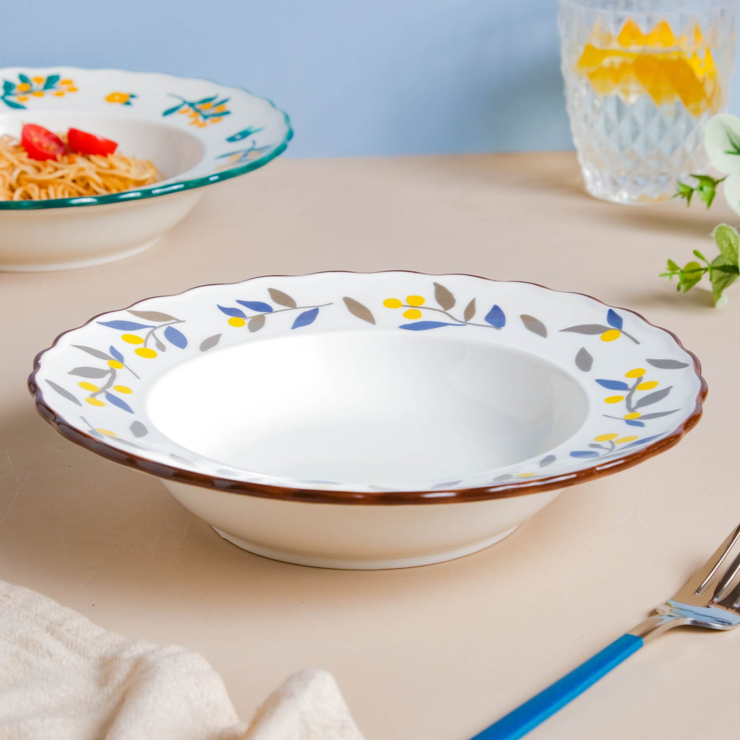 Laurel Blue and Poppy Yellow Pasta Plate