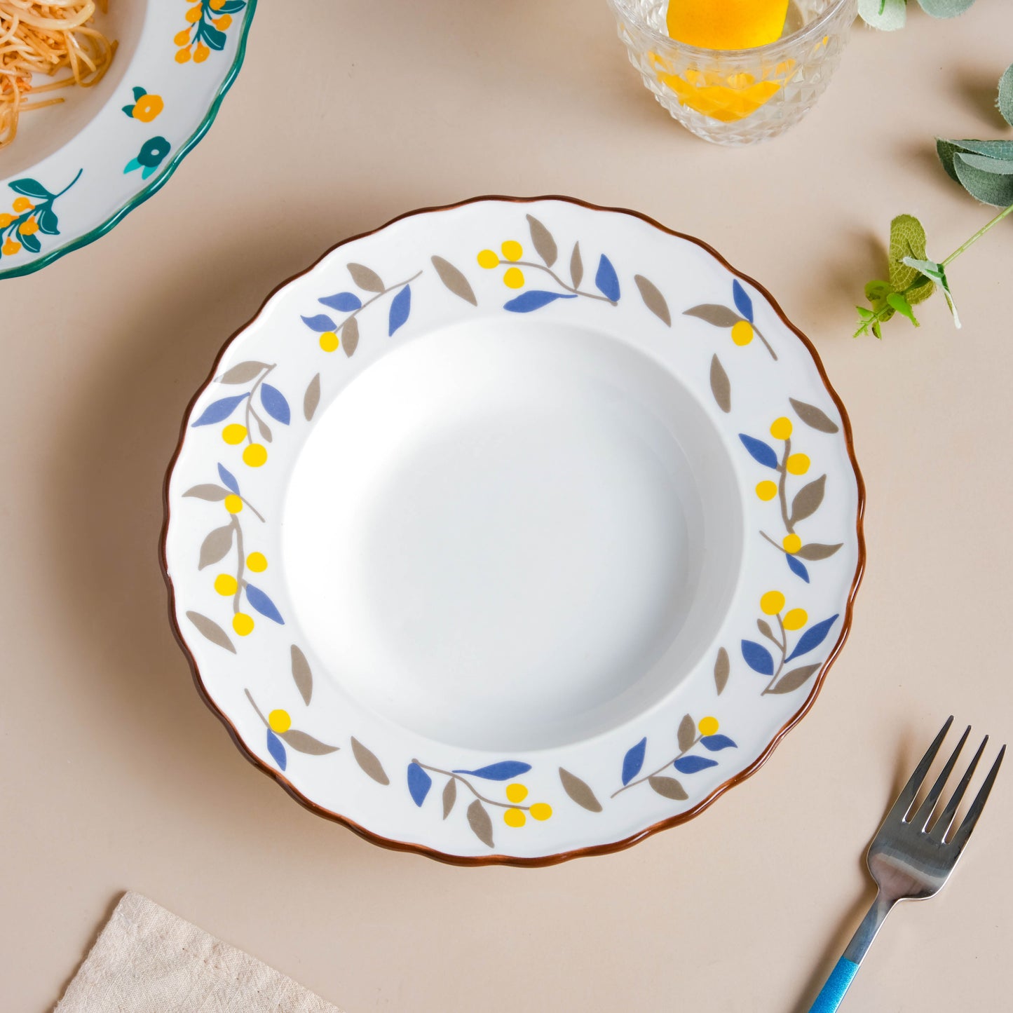 Laurel Blue and Poppy Yellow Pasta Plate