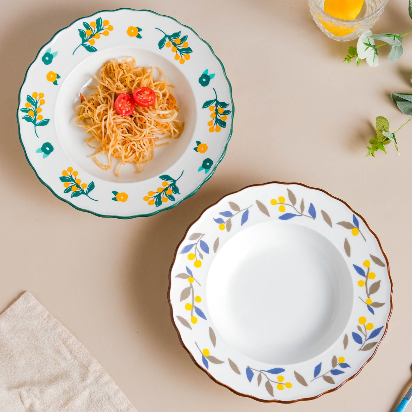 Laurel Blue and Poppy Yellow Pasta Plate