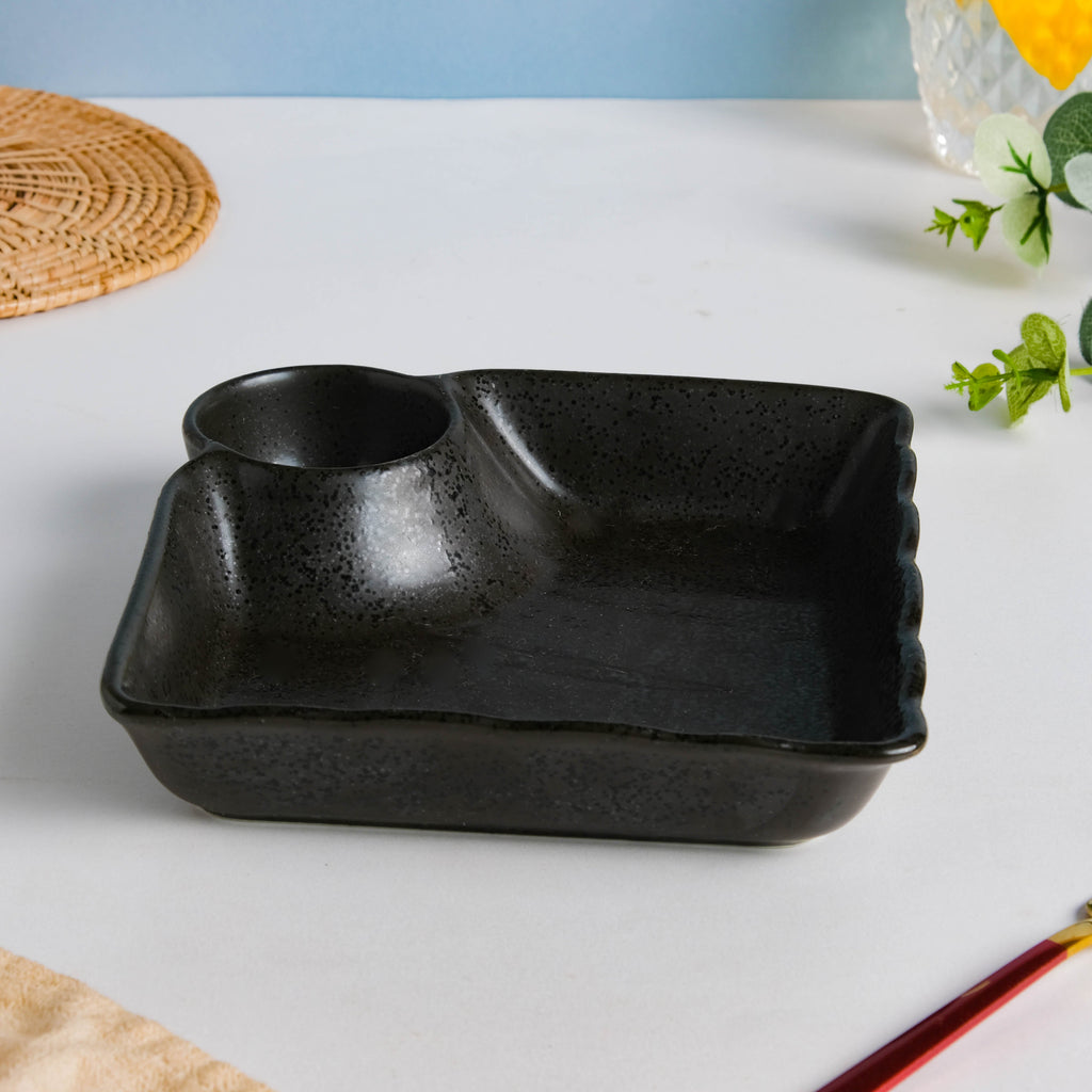 Ebony Black Chip and Dip Plate