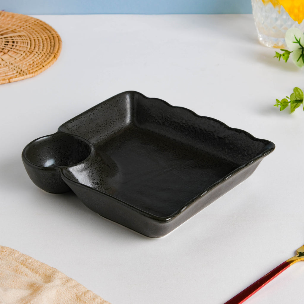 Ebony Black Chip and Dip Plate