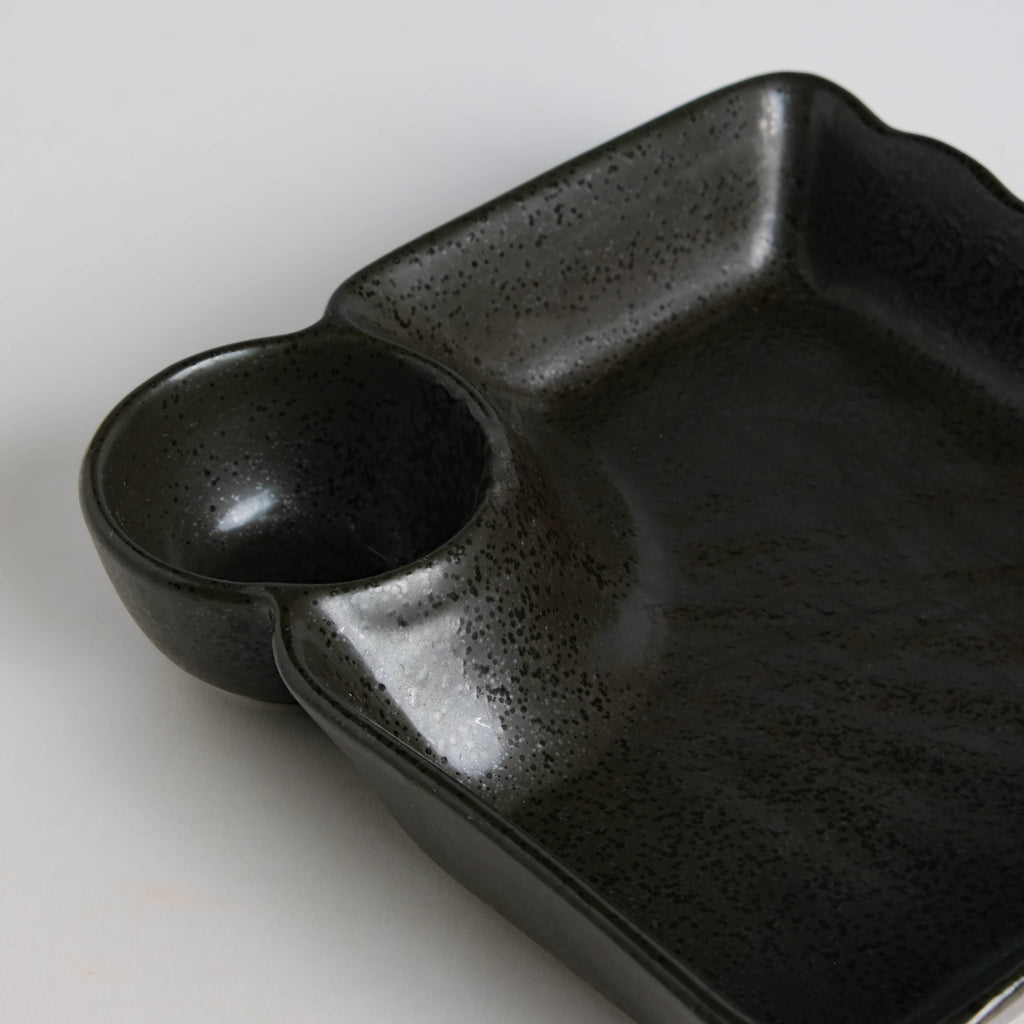 Ebony Black Chip and Dip Plate