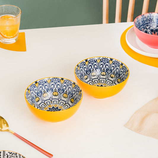 Mandala Ceramic Snack Bowl Yellow 400ml Set Of 2