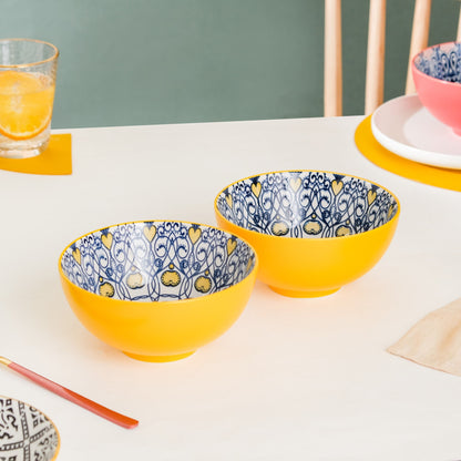 Mandala Ceramic Snack Bowl Yellow 400ml Set Of 2