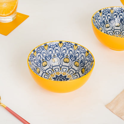Mandala Ceramic Snack Bowl Yellow 400ml Set Of 2