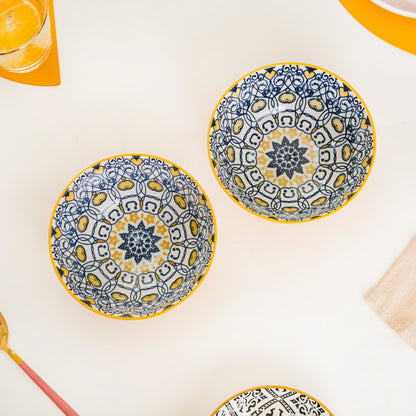 Mandala Ceramic Snack Bowl Yellow 400ml Set Of 2