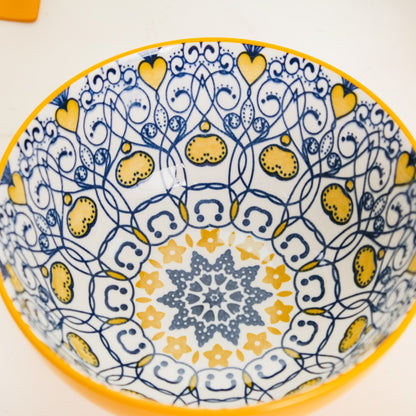 Mandala Ceramic Snack Bowl Yellow 400ml Set Of 2