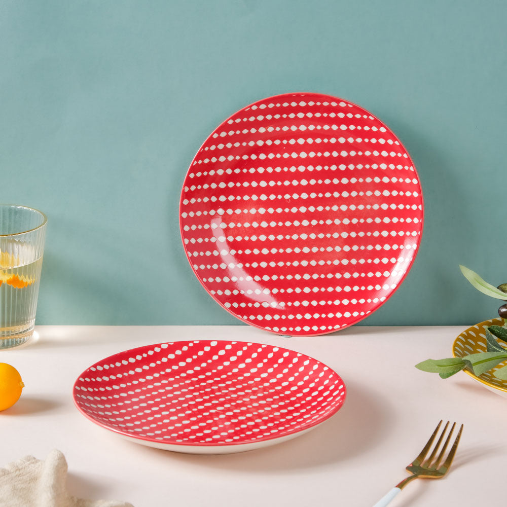 Dotted Red Ceramic Snack Plate 7.5 Inch Set of 2