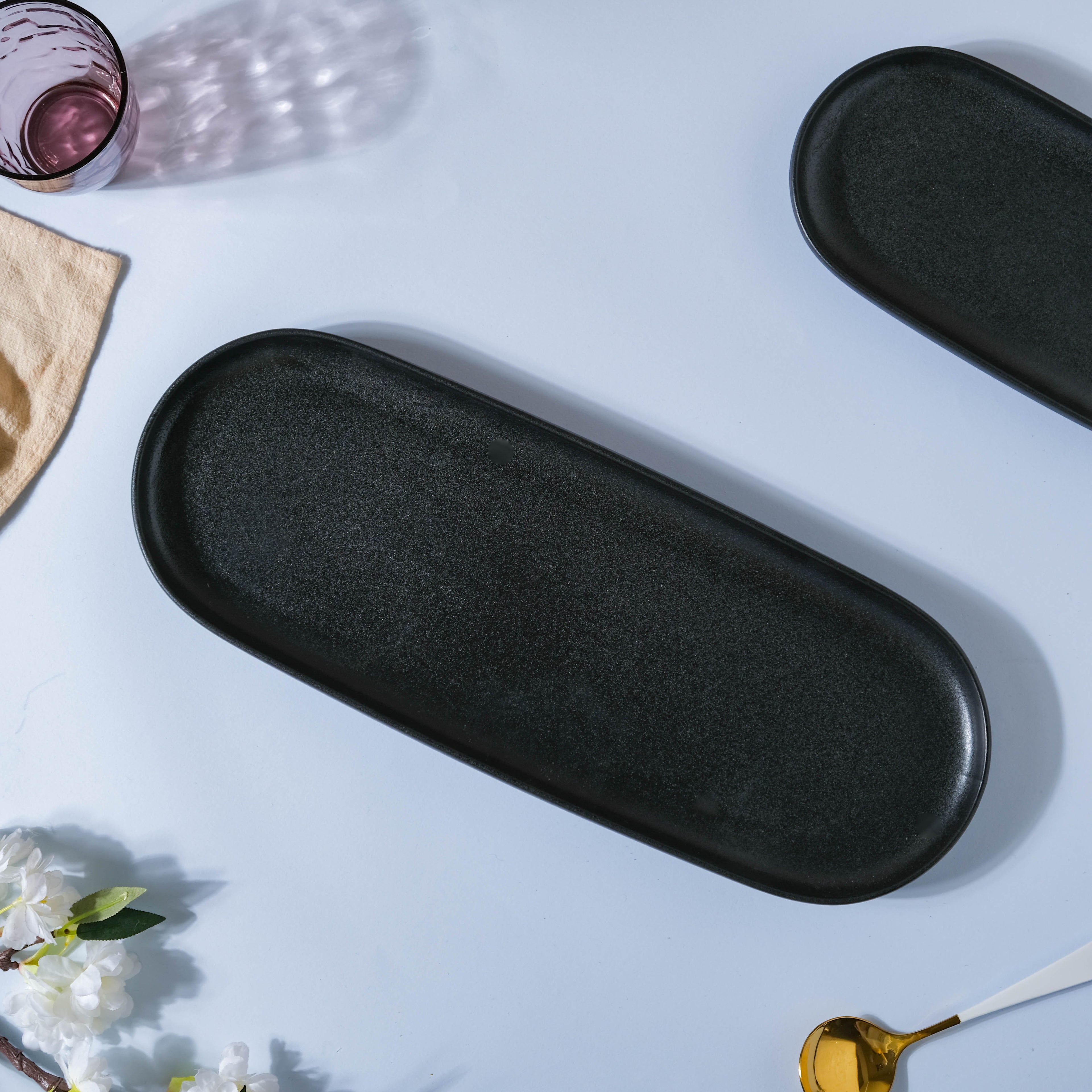 Black Long Ceramic Serving Platter