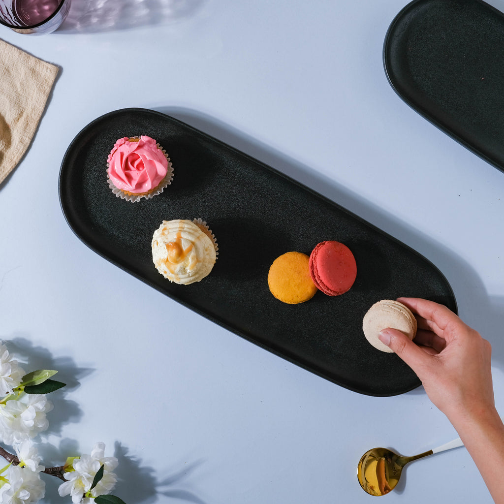 Black Long Ceramic Serving Platter