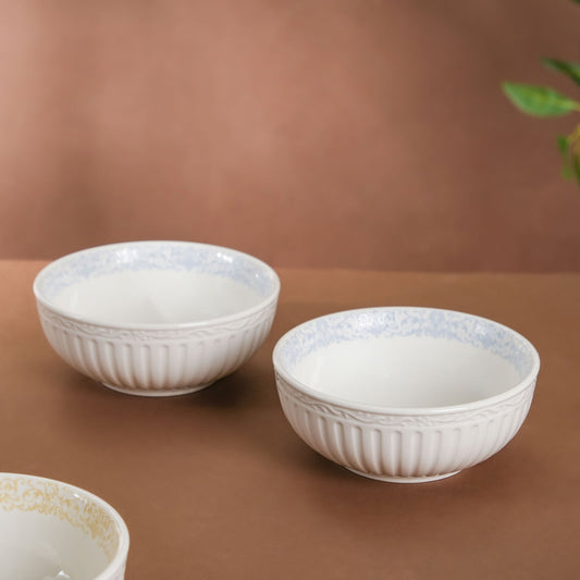 Engraved Rim Ceramic Snack Bowl Blue Set Of 2