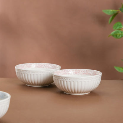 Engraved Rim Ceramic Snack Bowl Pink Set Of 2