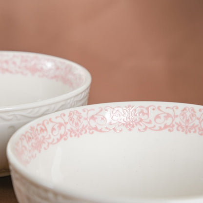 Engraved Rim Ceramic Snack Bowl Pink Set Of 2