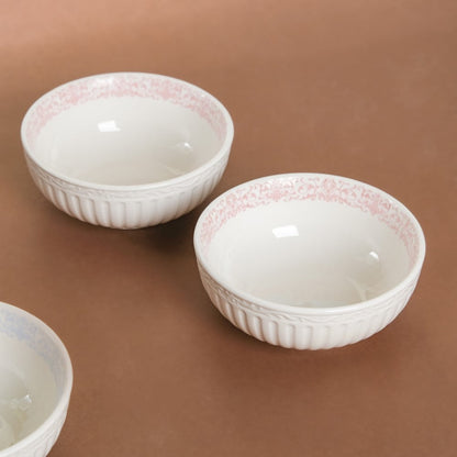 Engraved Rim Ceramic Snack Bowl Pink Set Of 2