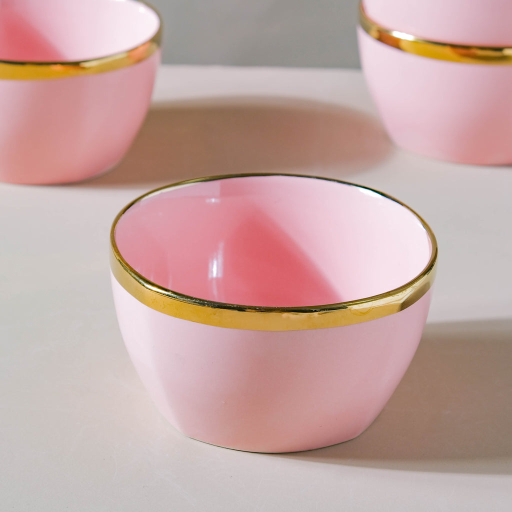 Petunia Pink Snack Bowl Set Of 4 With Chopsticks And Soup Spoons