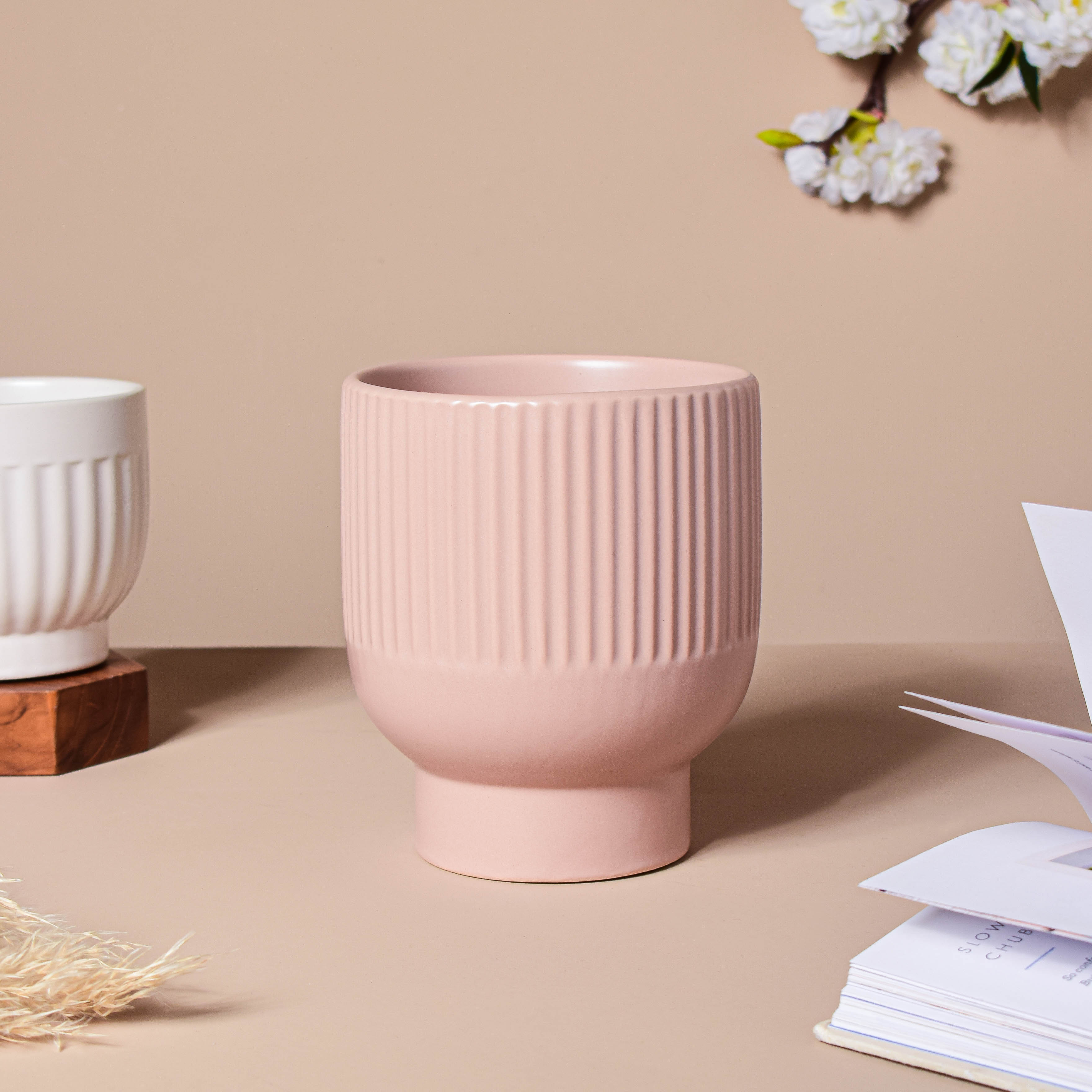 Dusky Pink Glazed Pot