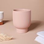 Dusky Pink Ribbed Vase