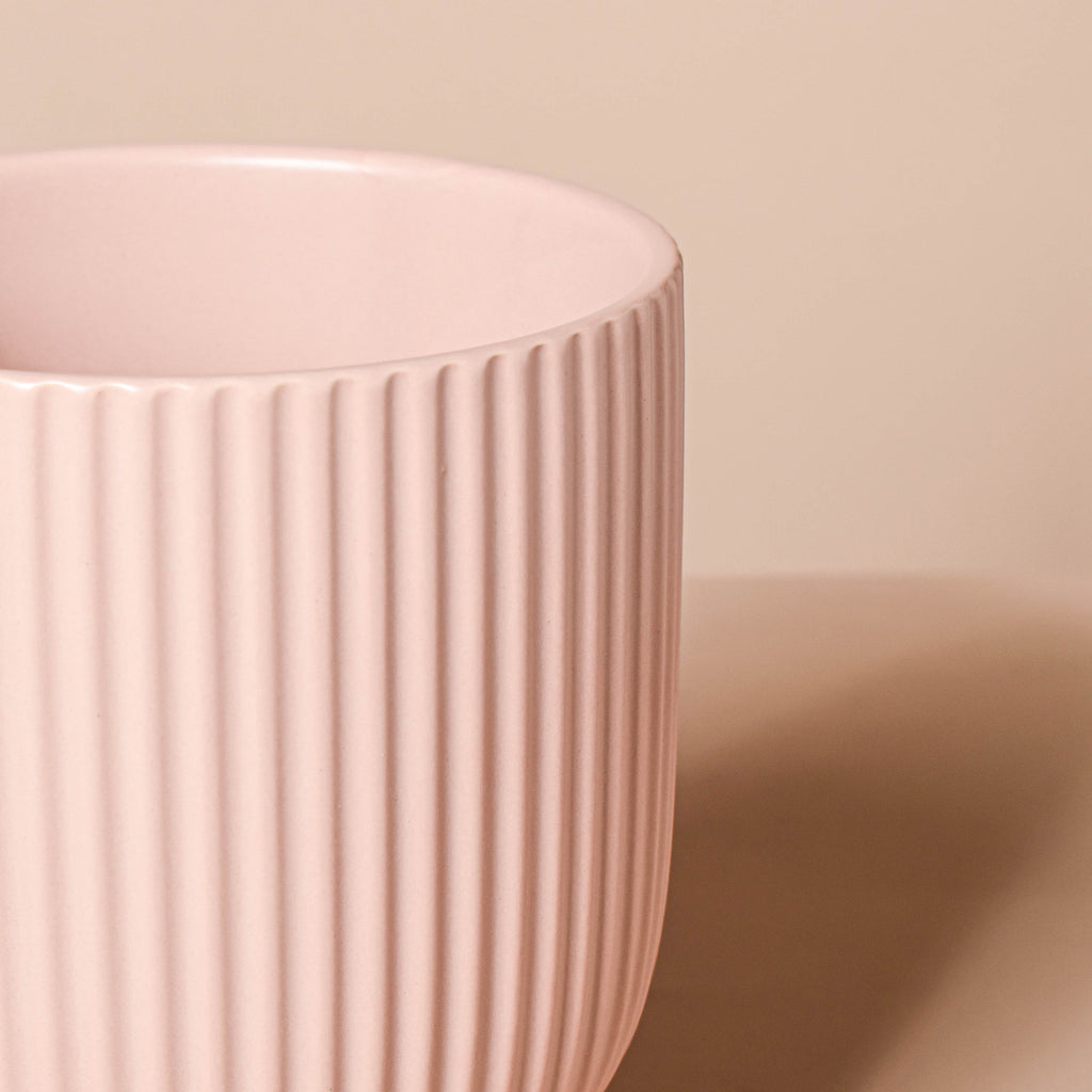 Dusky Pink Ribbed Vase