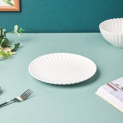 Riona Ribbed Ceramic Snack Plate White 7 Inch