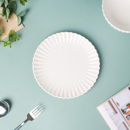 Riona Ribbed Ceramic Snack Plate White 7 Inch