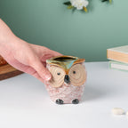 Colossal White Ceramic Owl Planter With Wooden Coaster